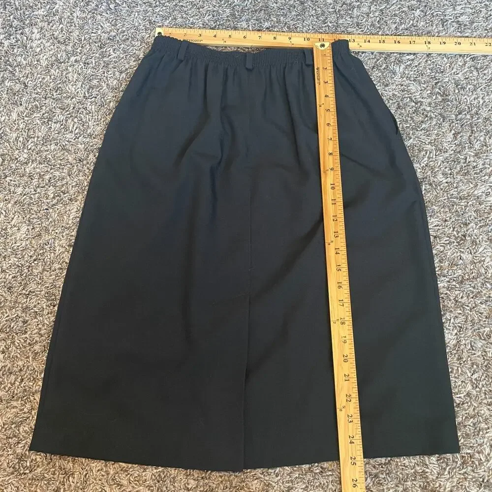 Vintage Midi Skirt Size 14 Black Solid Minimal Career Office Dark Academia 90s